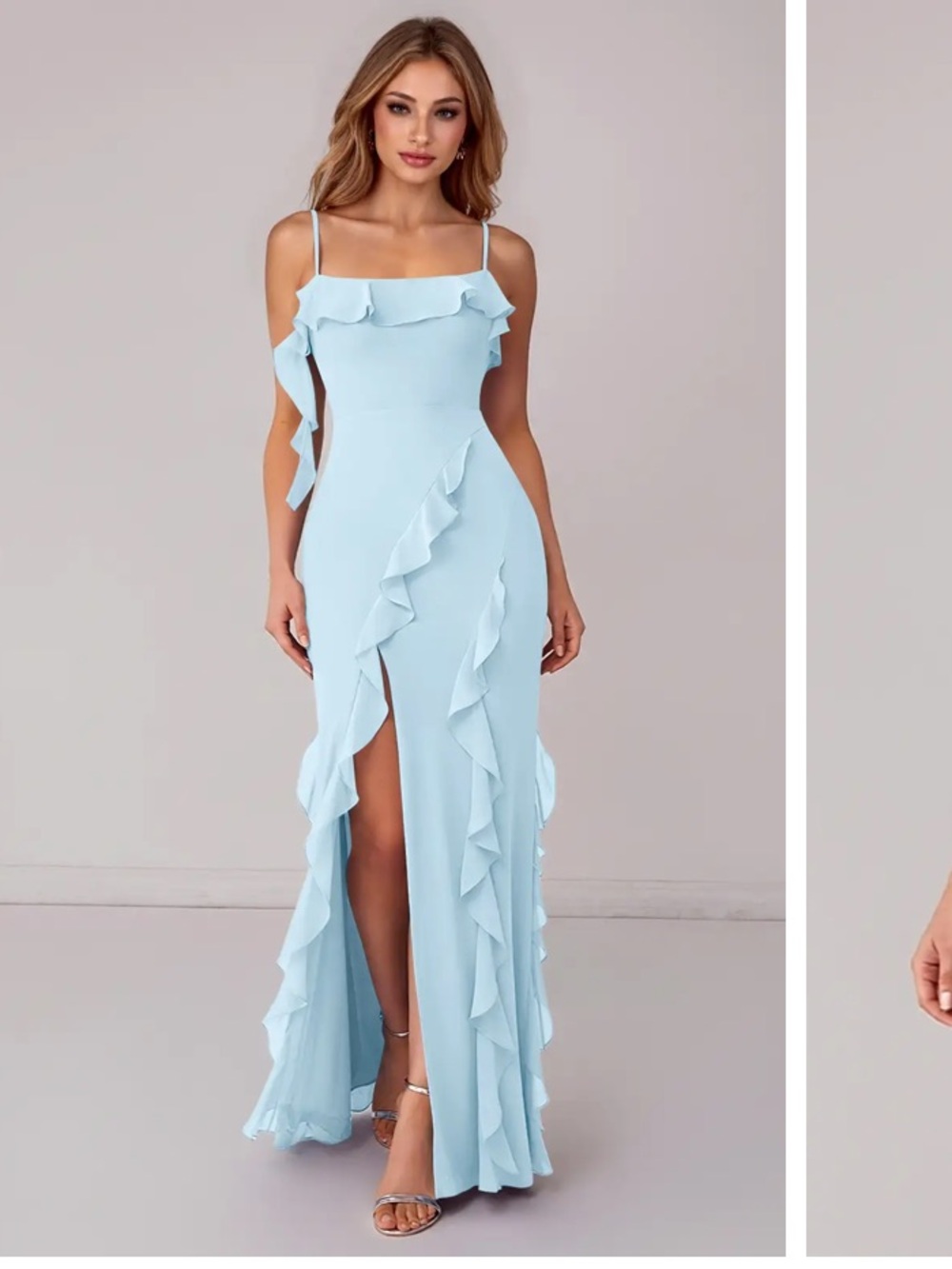 Elegant Light Blue Ruffle Maxi Dress